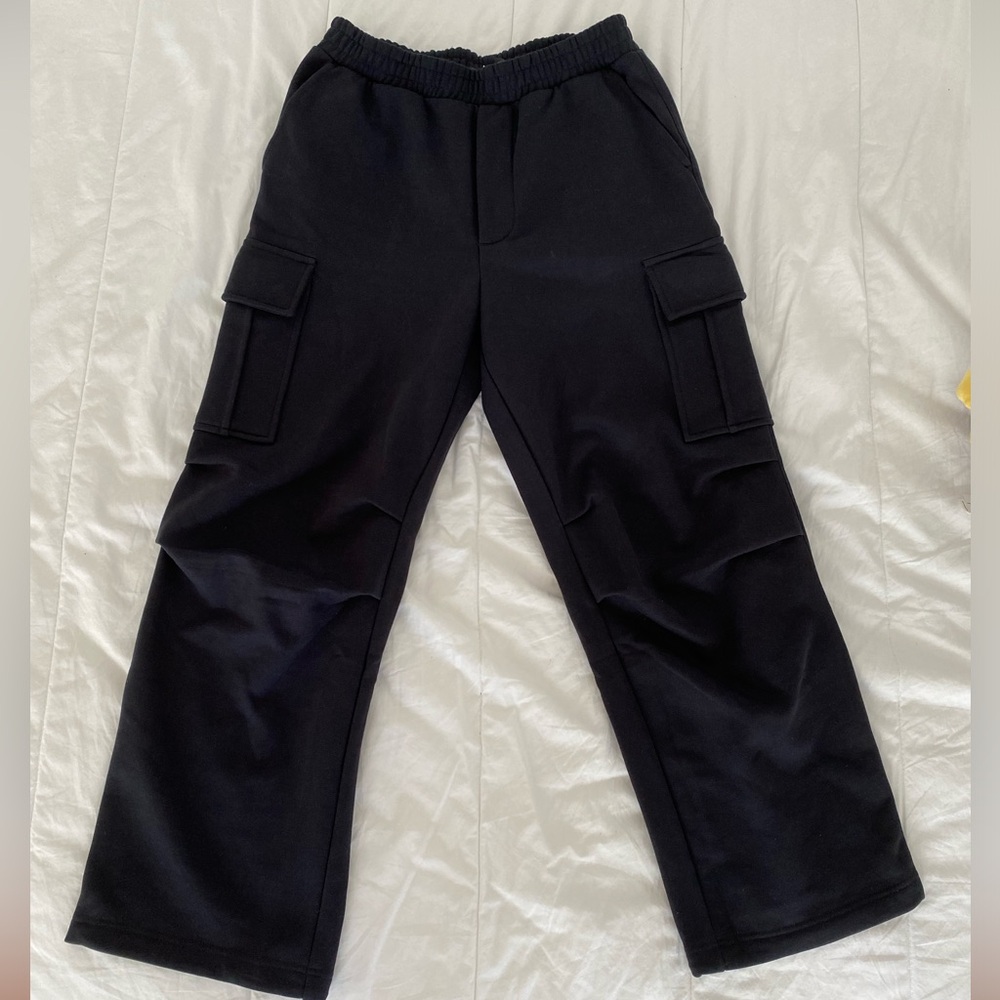 OAK + FORT Black Wide Leg Cargo Sweats